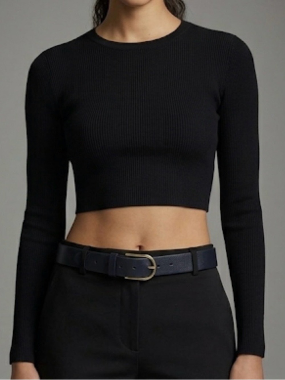 Babaton Sculpt Knit Forefront Long Sleeve Crop Top Women’s Small Black NWT